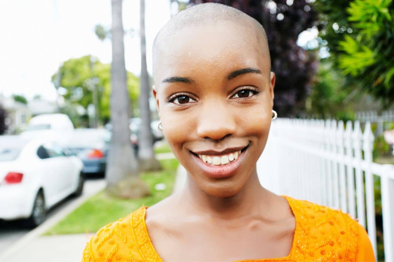 Woman with a shaved head