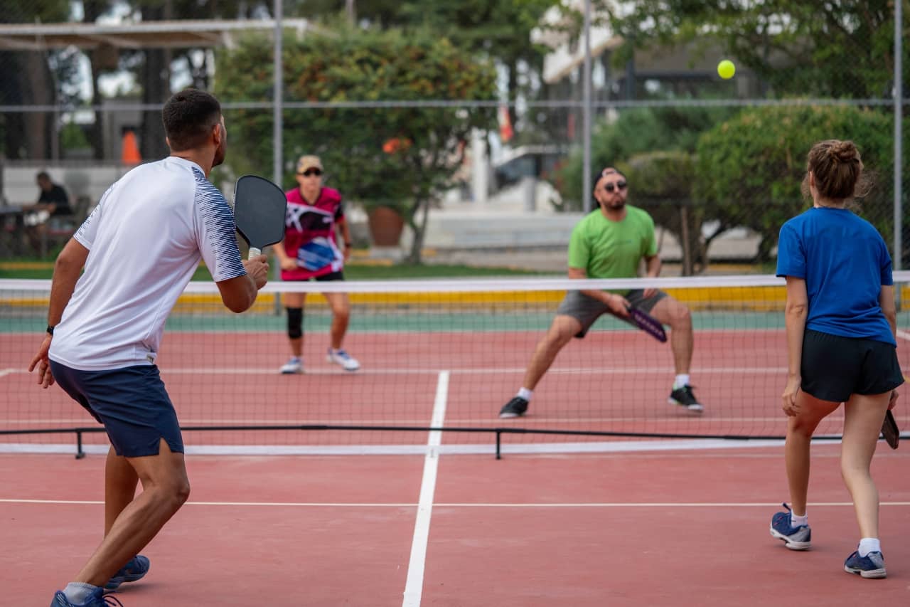 Action shot of pickleball match