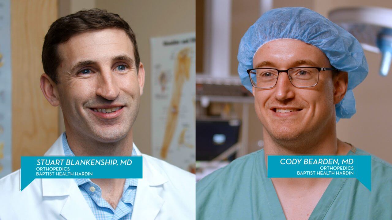 Two doctors split screen image