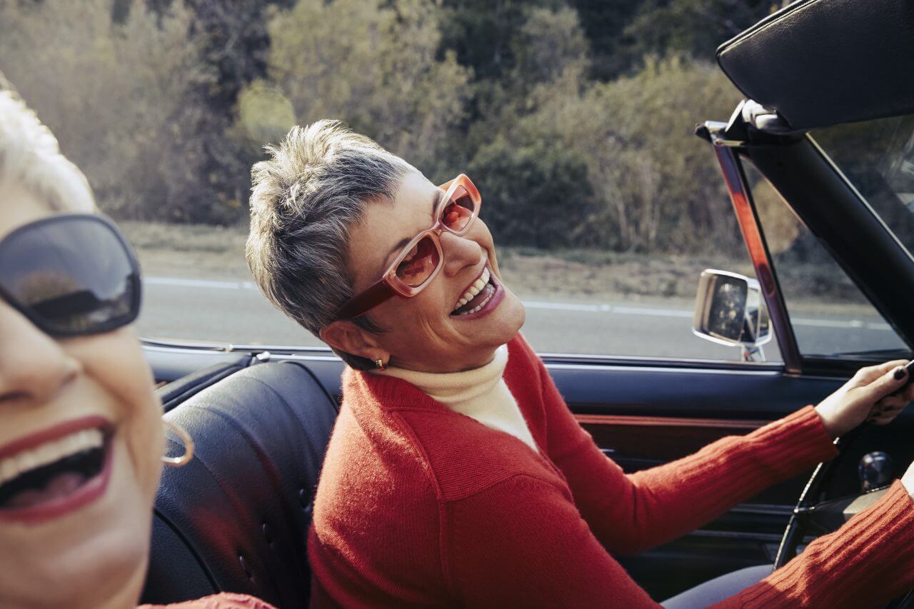 Two ladies in a convertible