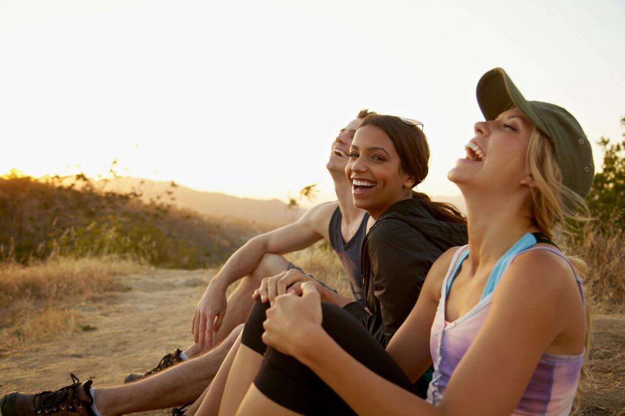 Women at the beach, laughing