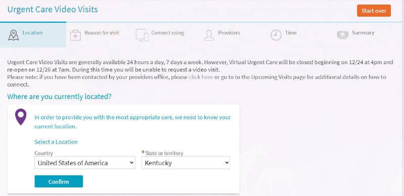Urgent Care Video visit location