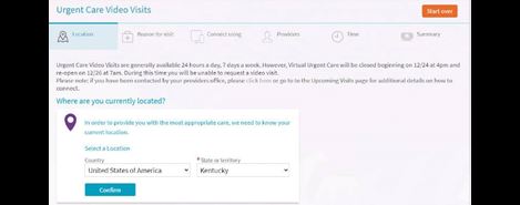 Urgent Care Video visit location