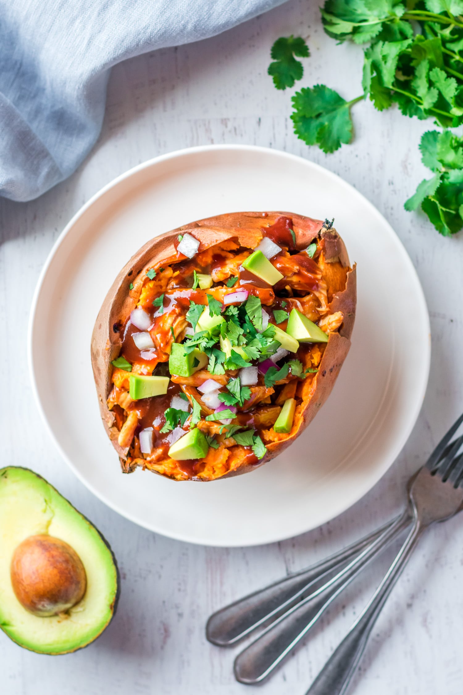 BBQ chicken stuffed sweet potatoes