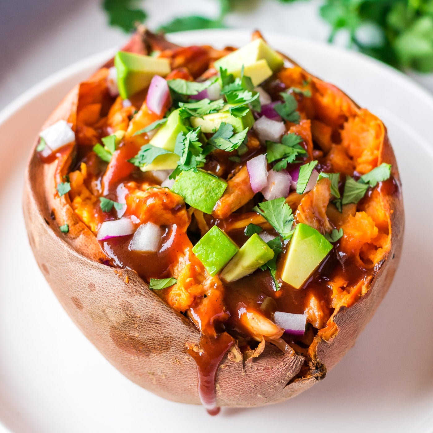 BBQ chicken stuffed sweet potatoes