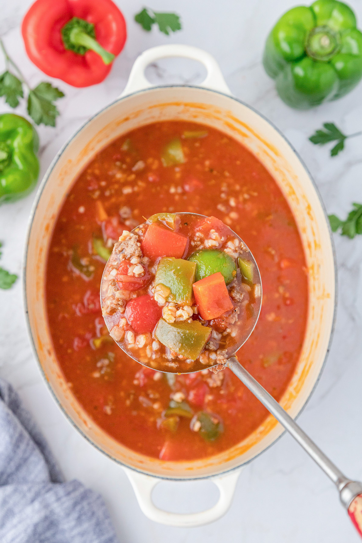 stuffed pepper soup in pot