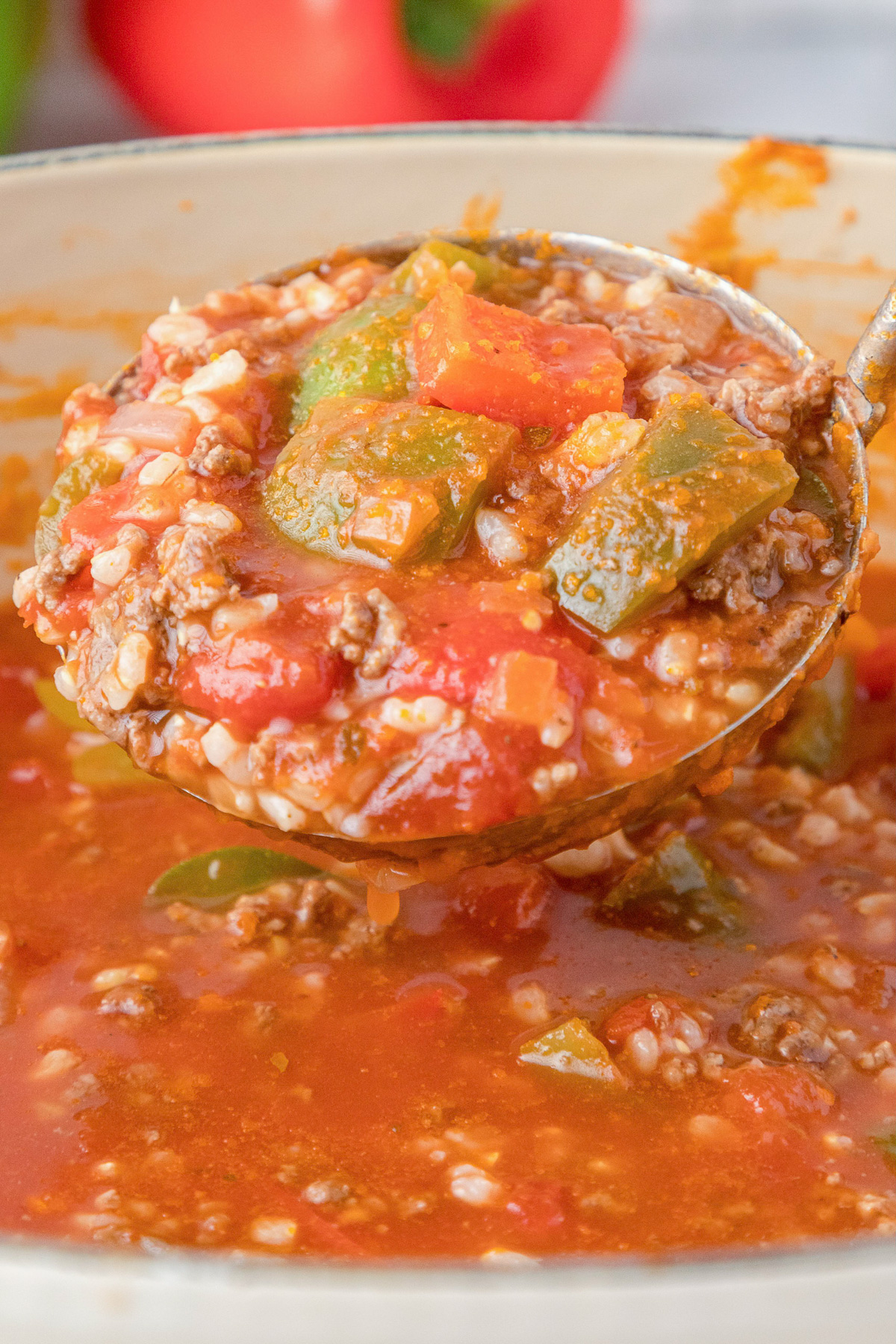 stuffed pepper soup in pot