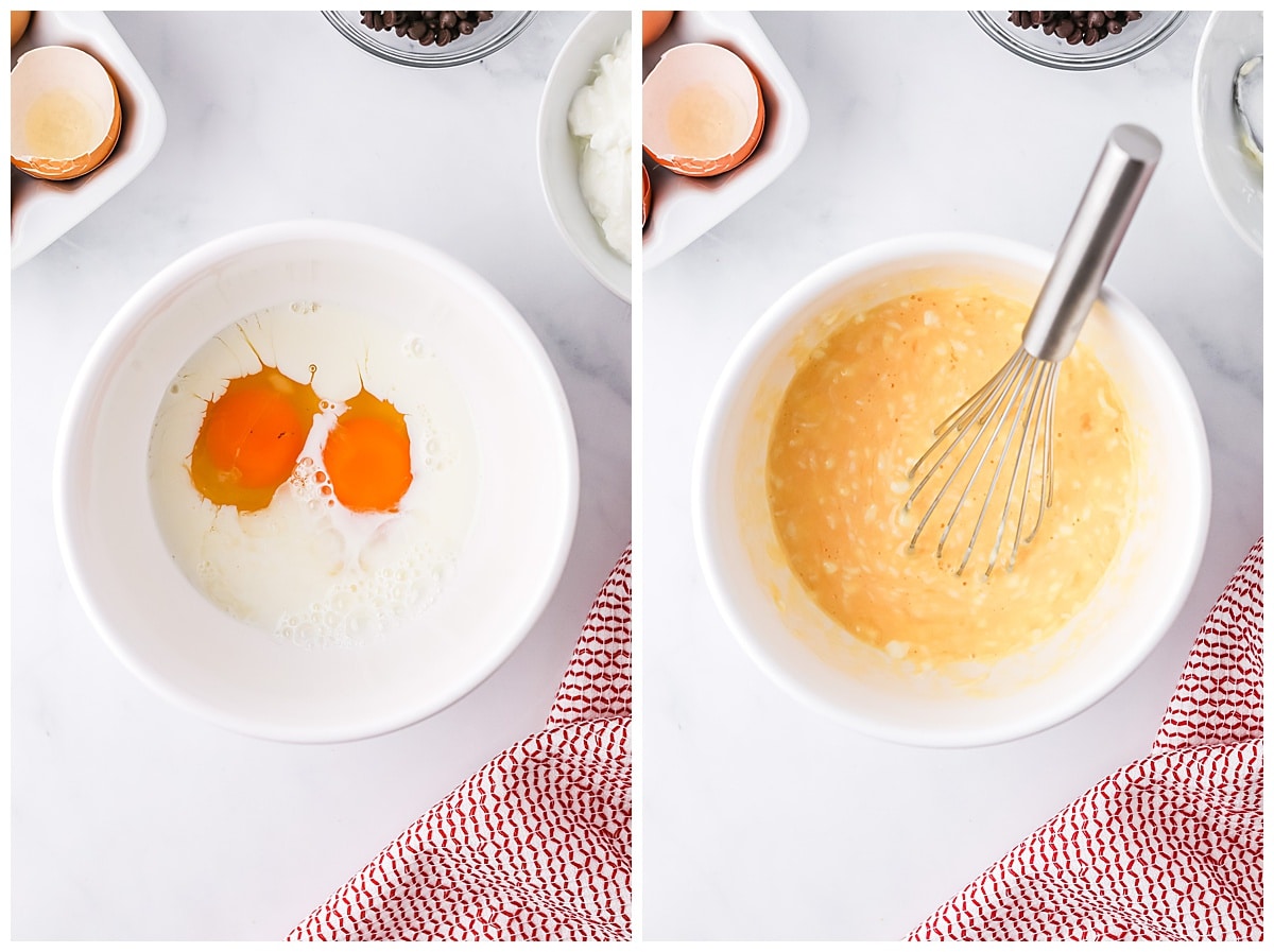 mixing wet ingredients for panckes