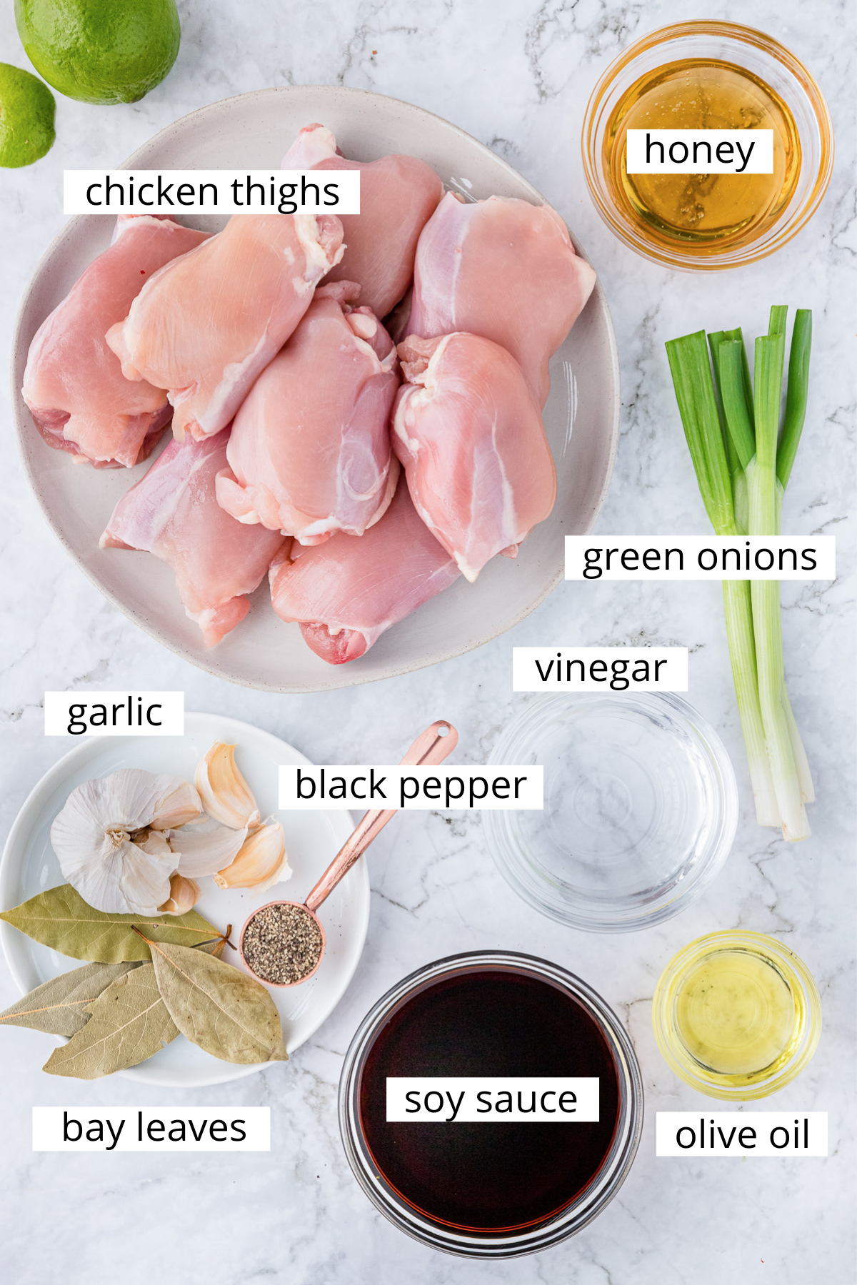 Chicken adobo ingredients.