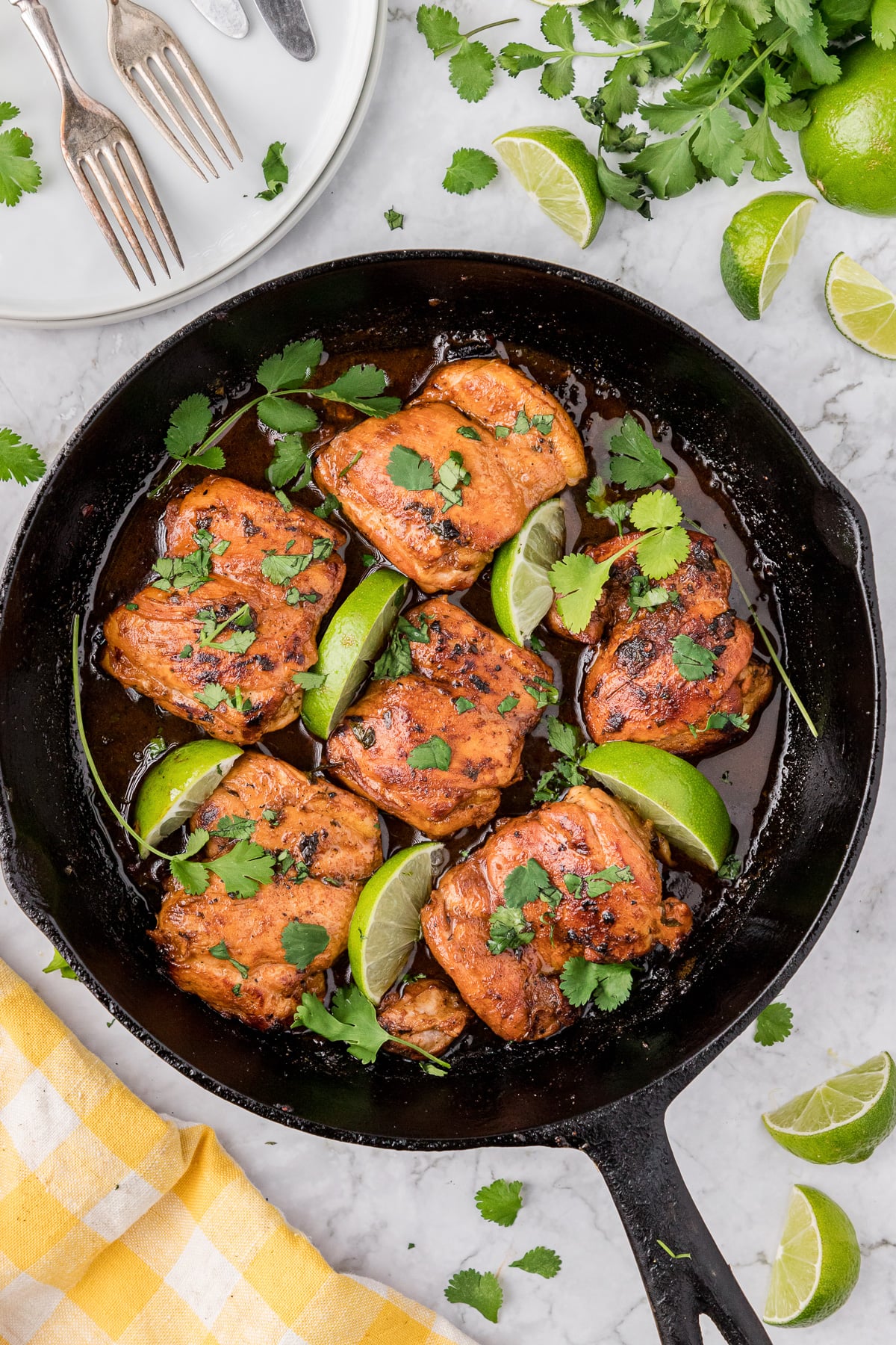 Cilantro lime chicken in skillet.