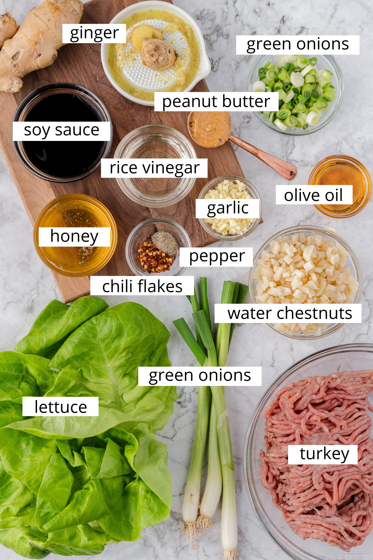 Asian lettuce wrap ingredients ready to use.