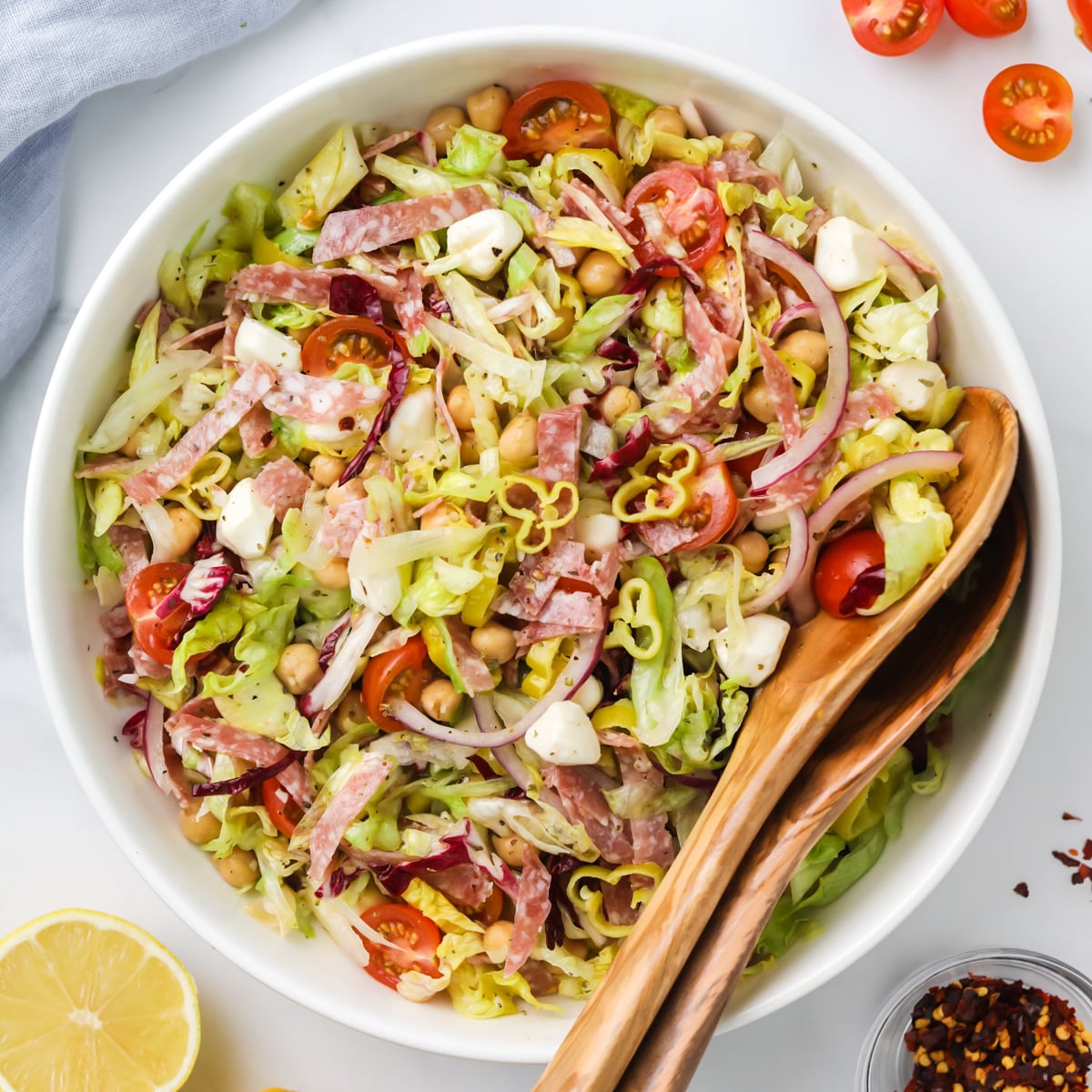 Italian chopped salad with salami.