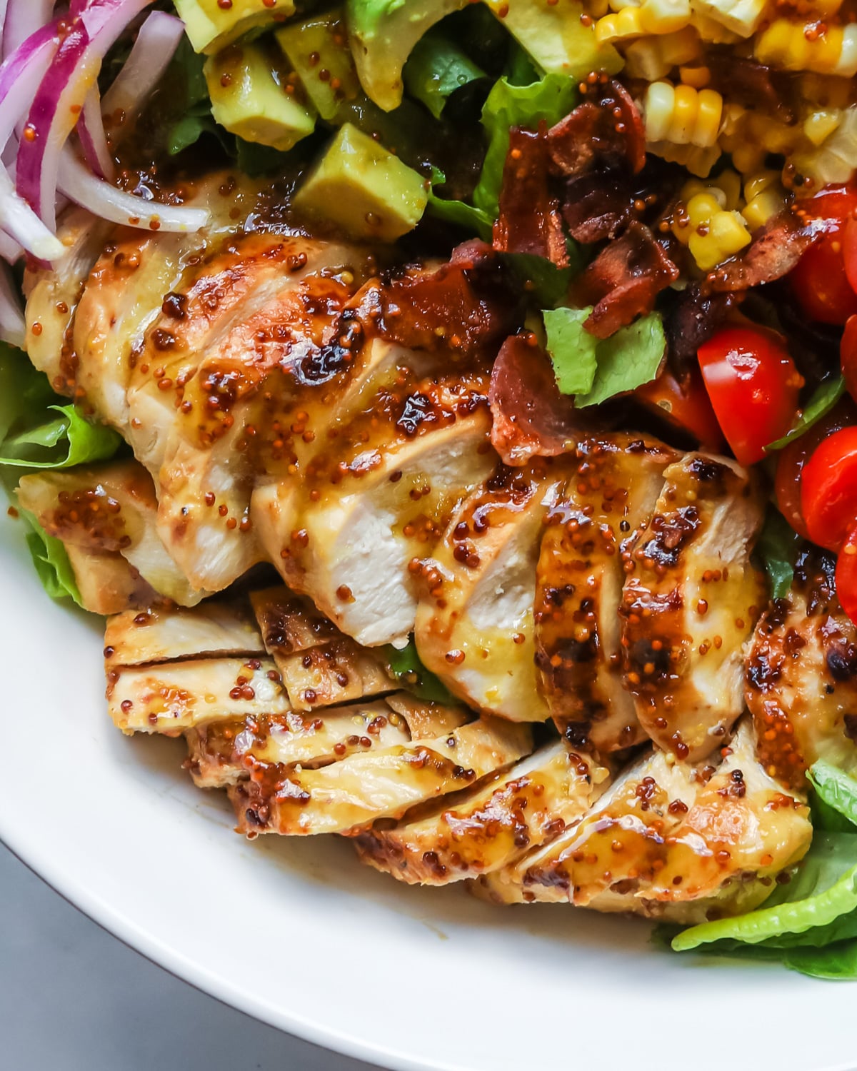 Chicken with honey mustard dressing.