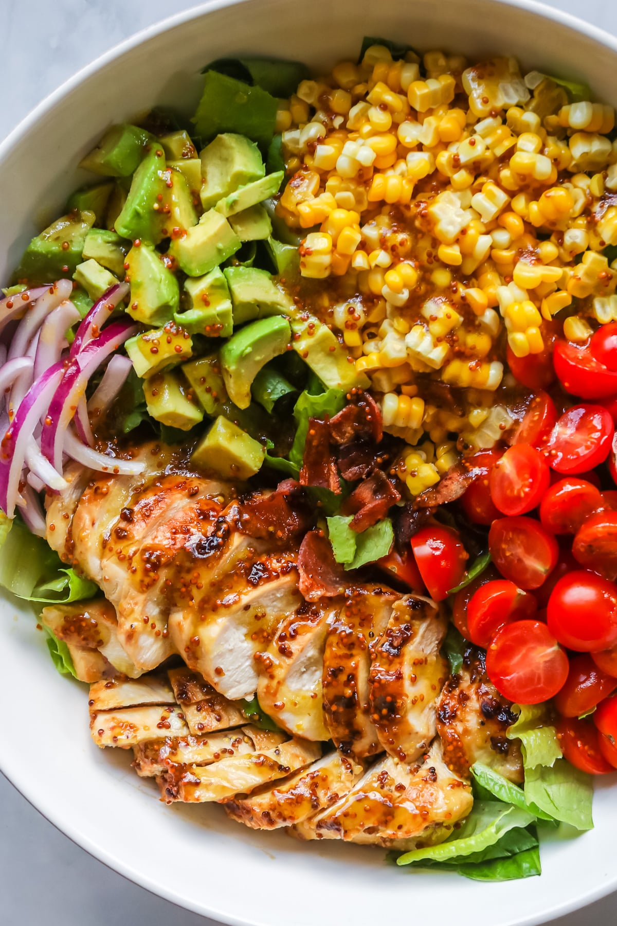Honey mustard chicken salad with bacon.