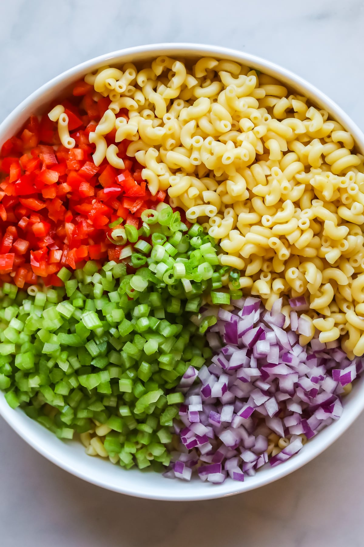 Macaroni salad ingredients.