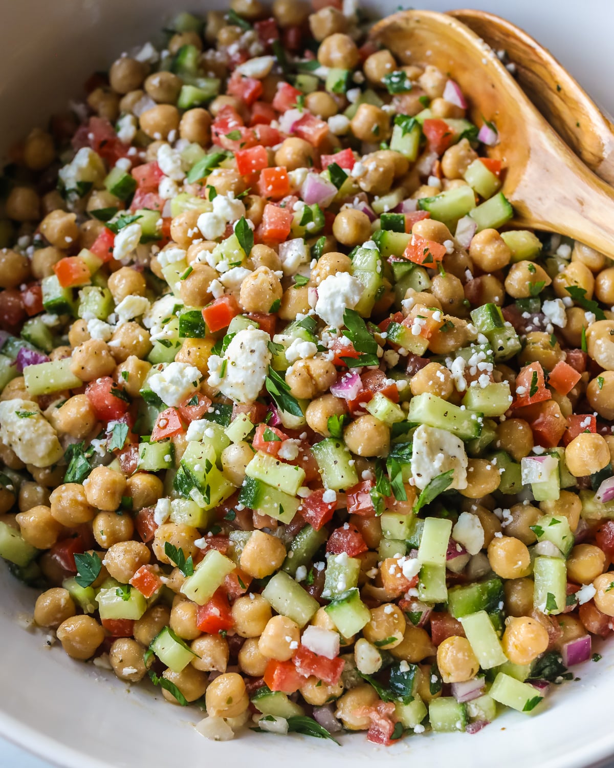 Chickpea salad ready to eat.
