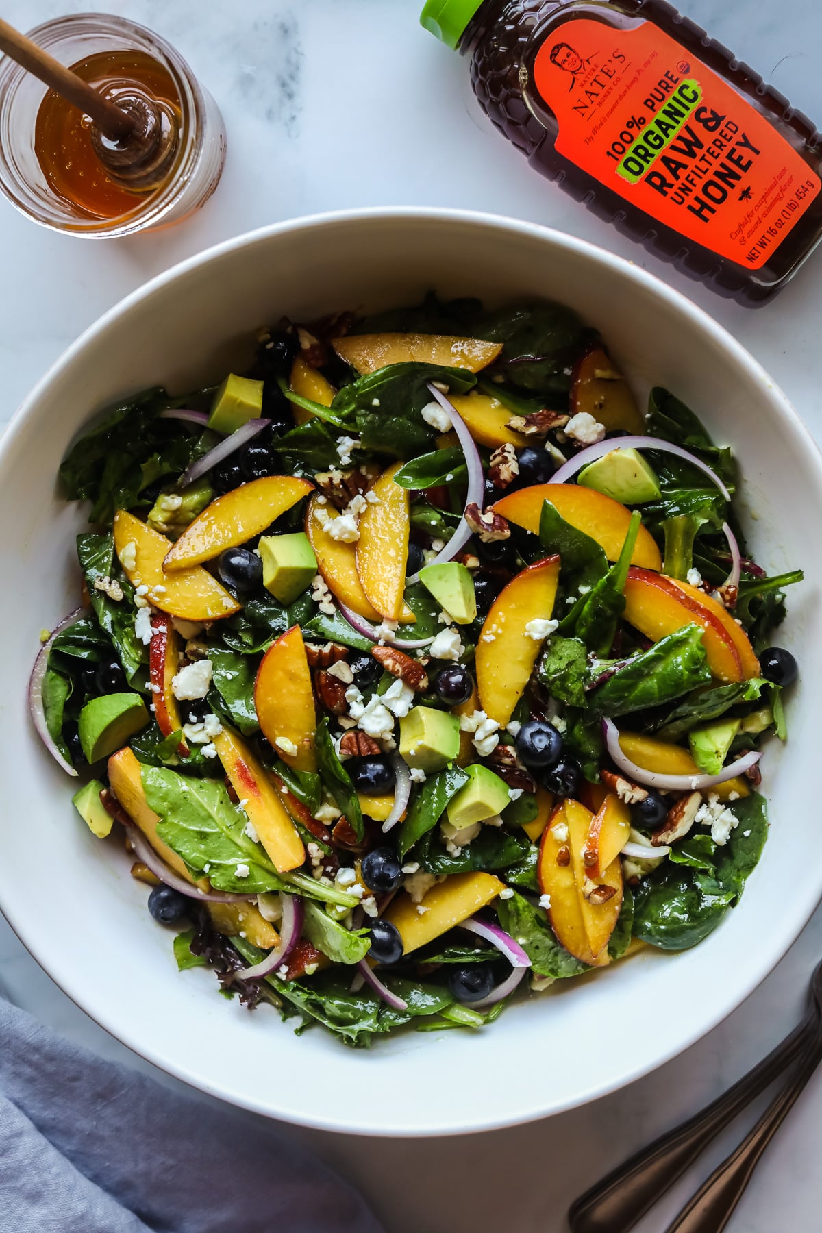 Peach salad in a bowl.