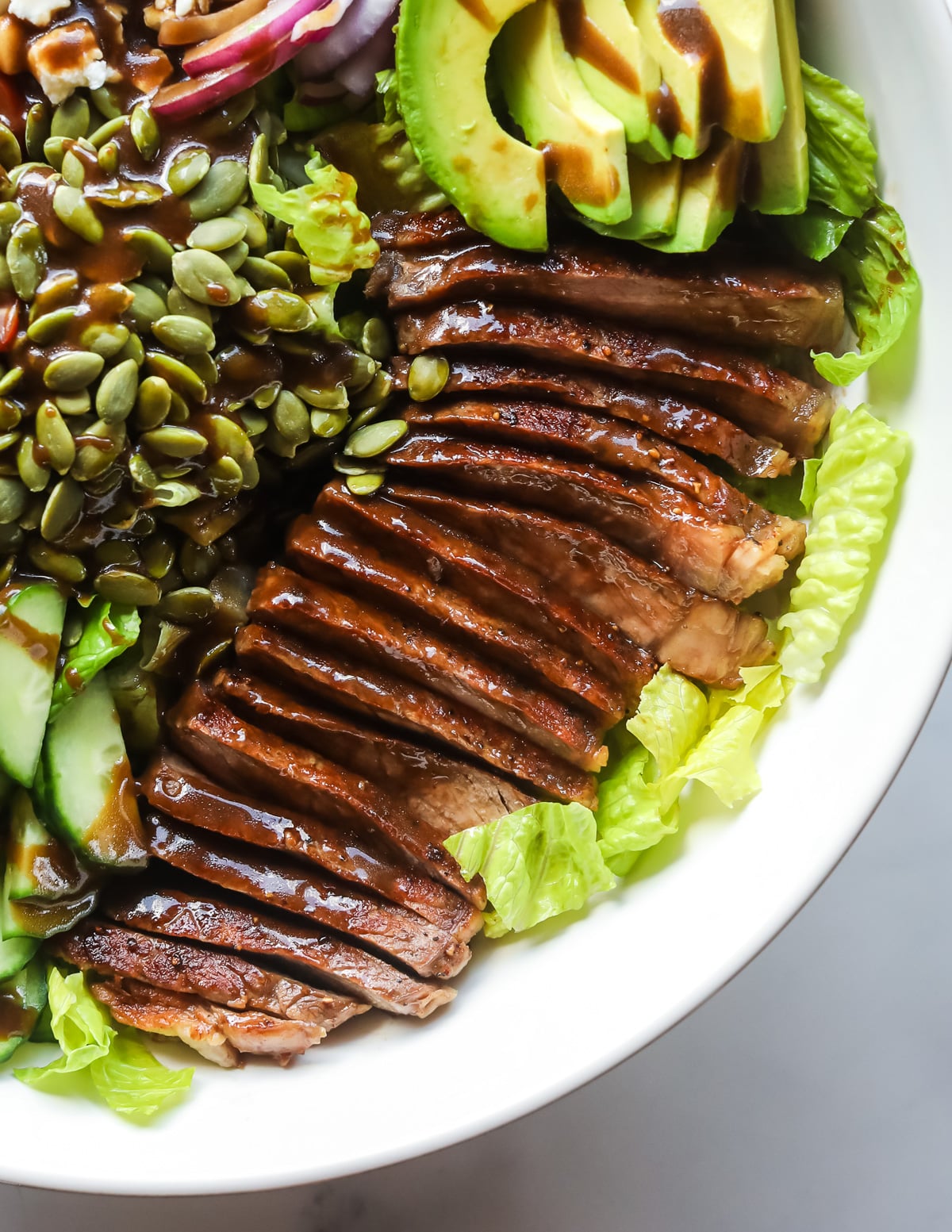 Steak in steak salad.
