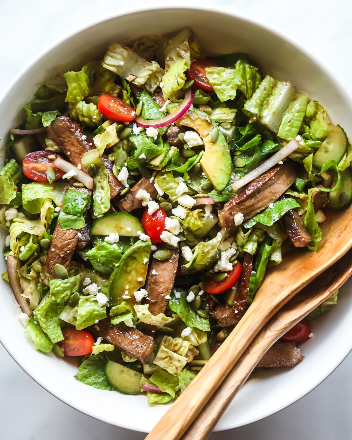 Steak salad ready to eat.