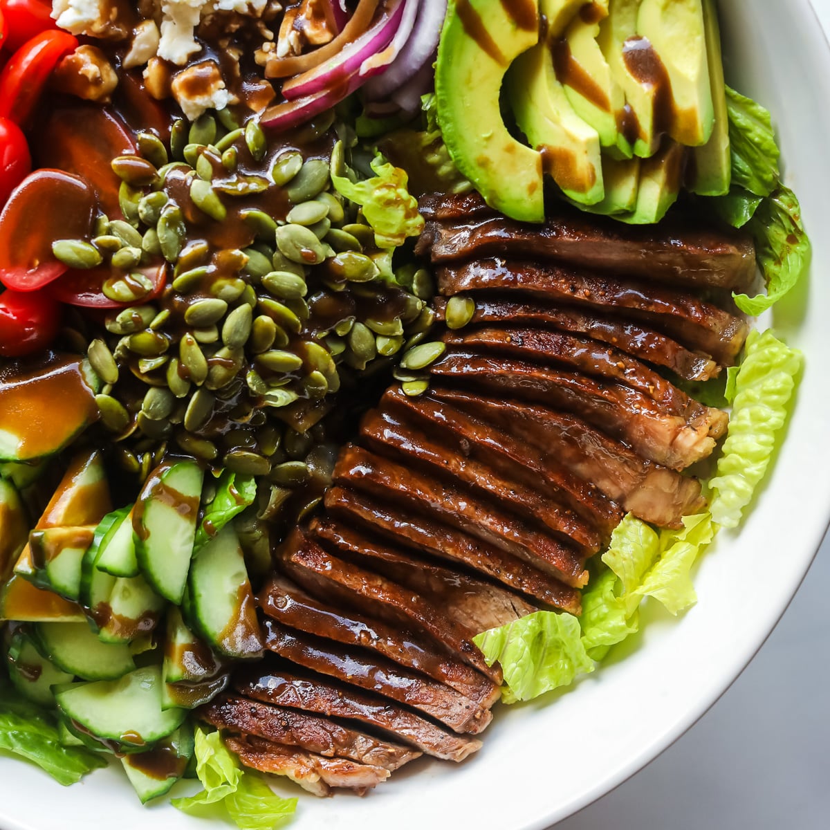 Steak salad with balsamic dressing.