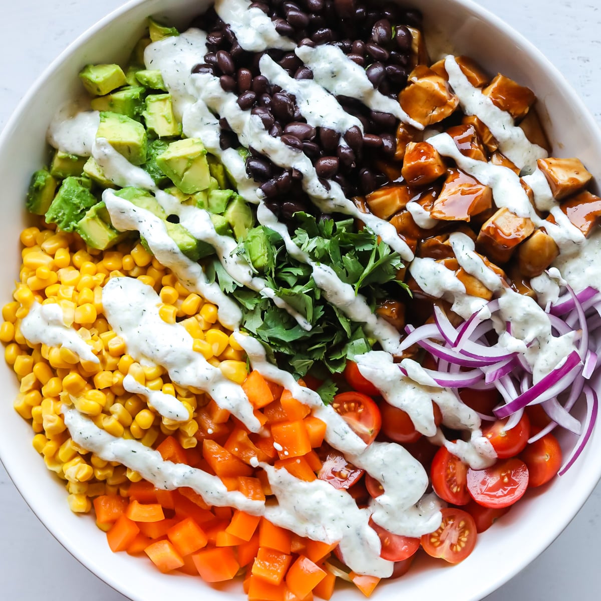 BBQ chicken salad with ranch dressing.