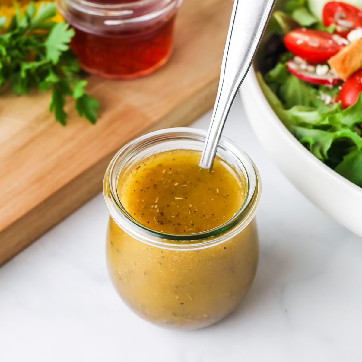 Red wine vinegar in dressing.