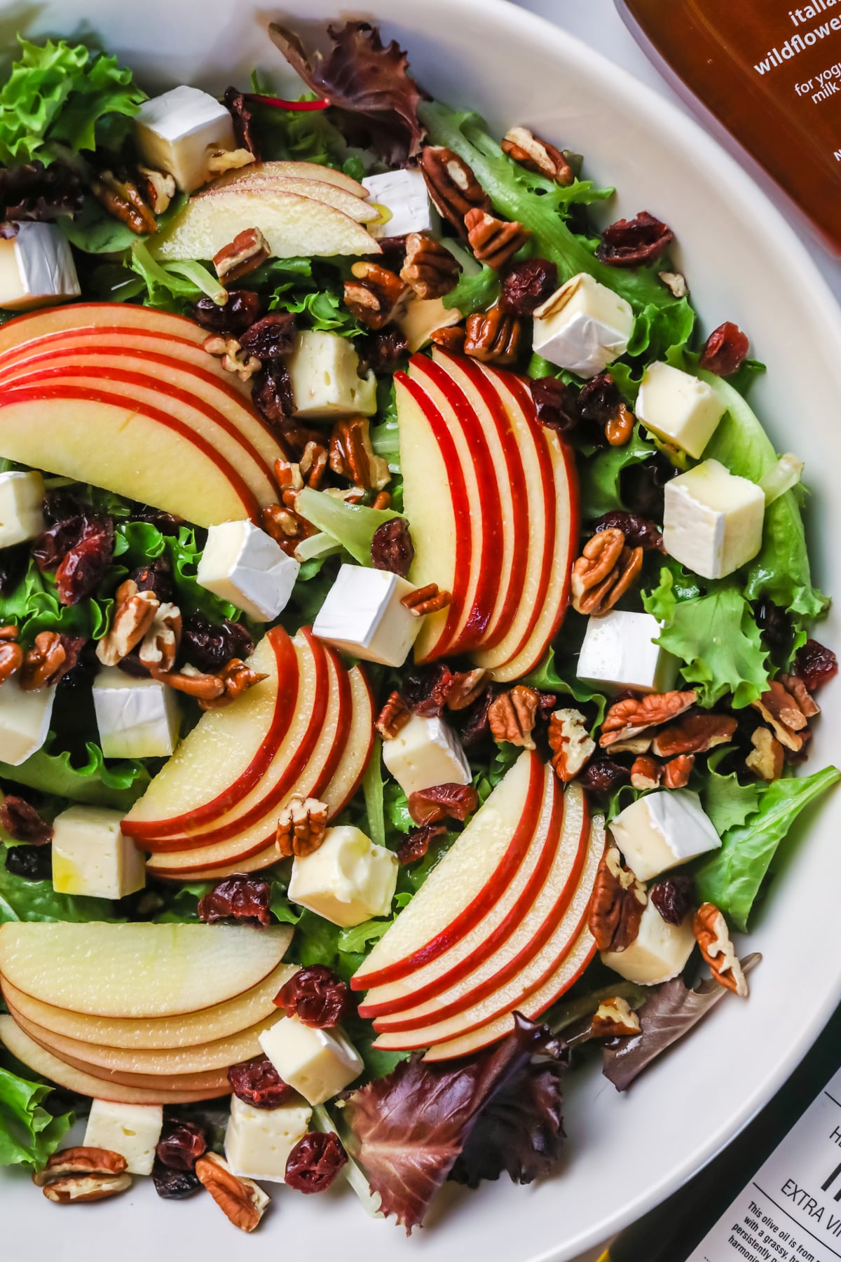 Apple brie salad ready to eat.