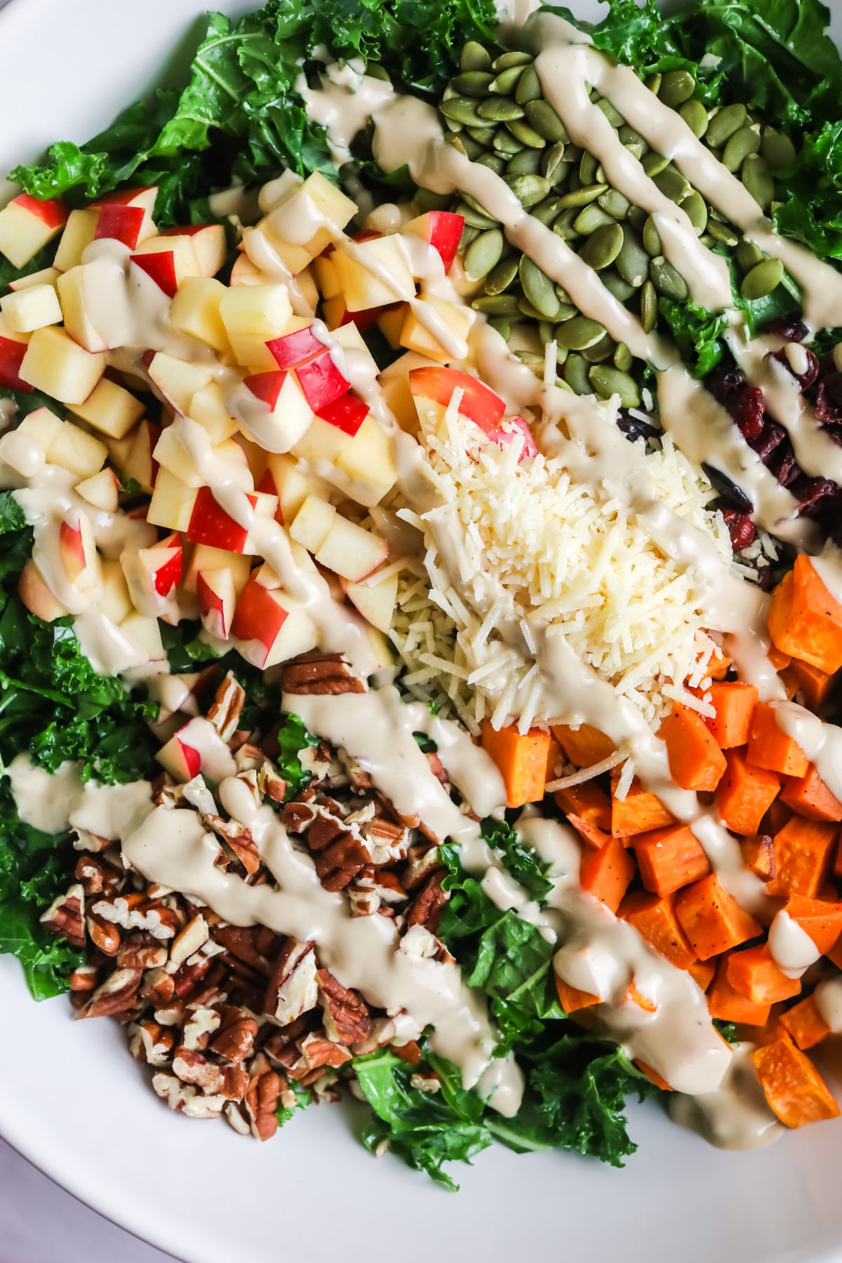 Fall Harvest Salad with tahini dressing.