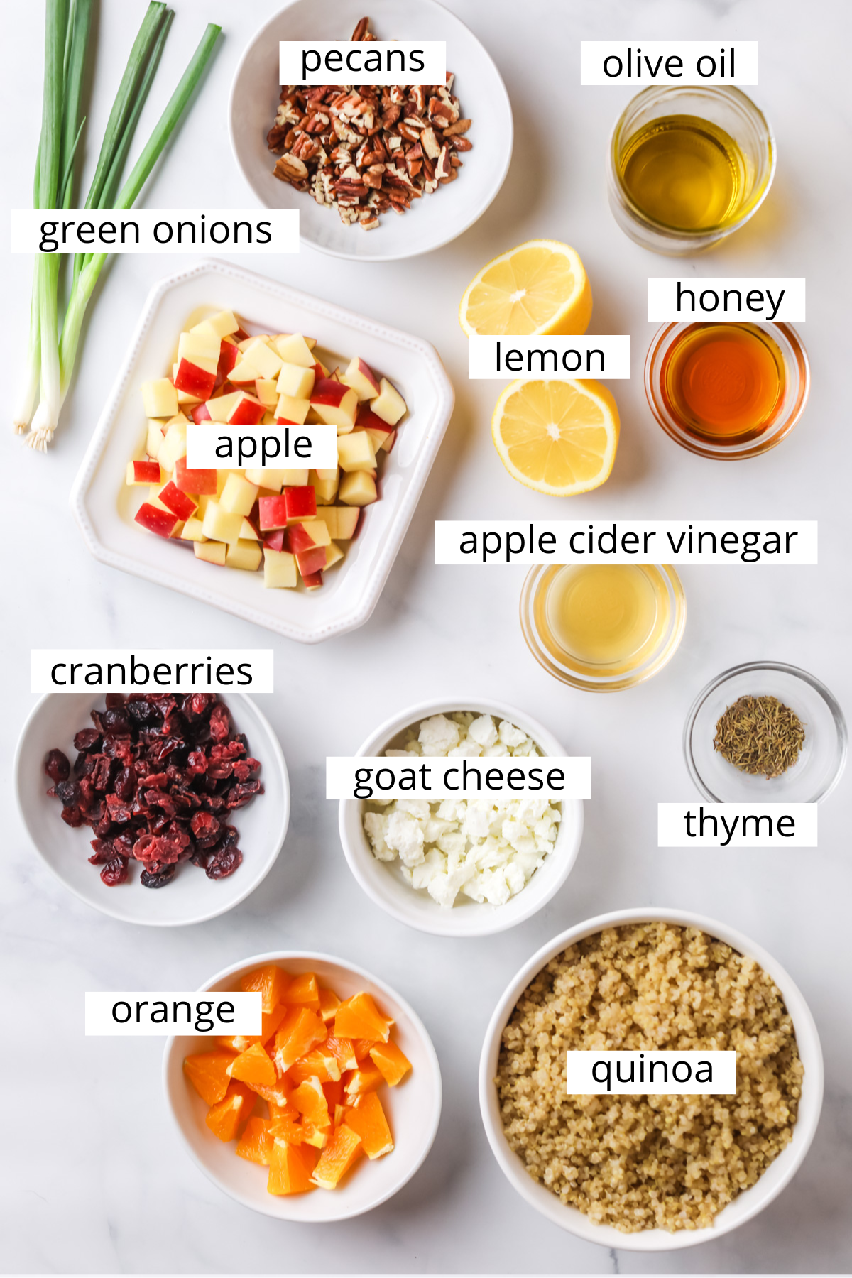 Fall quinoa salad ingredients.