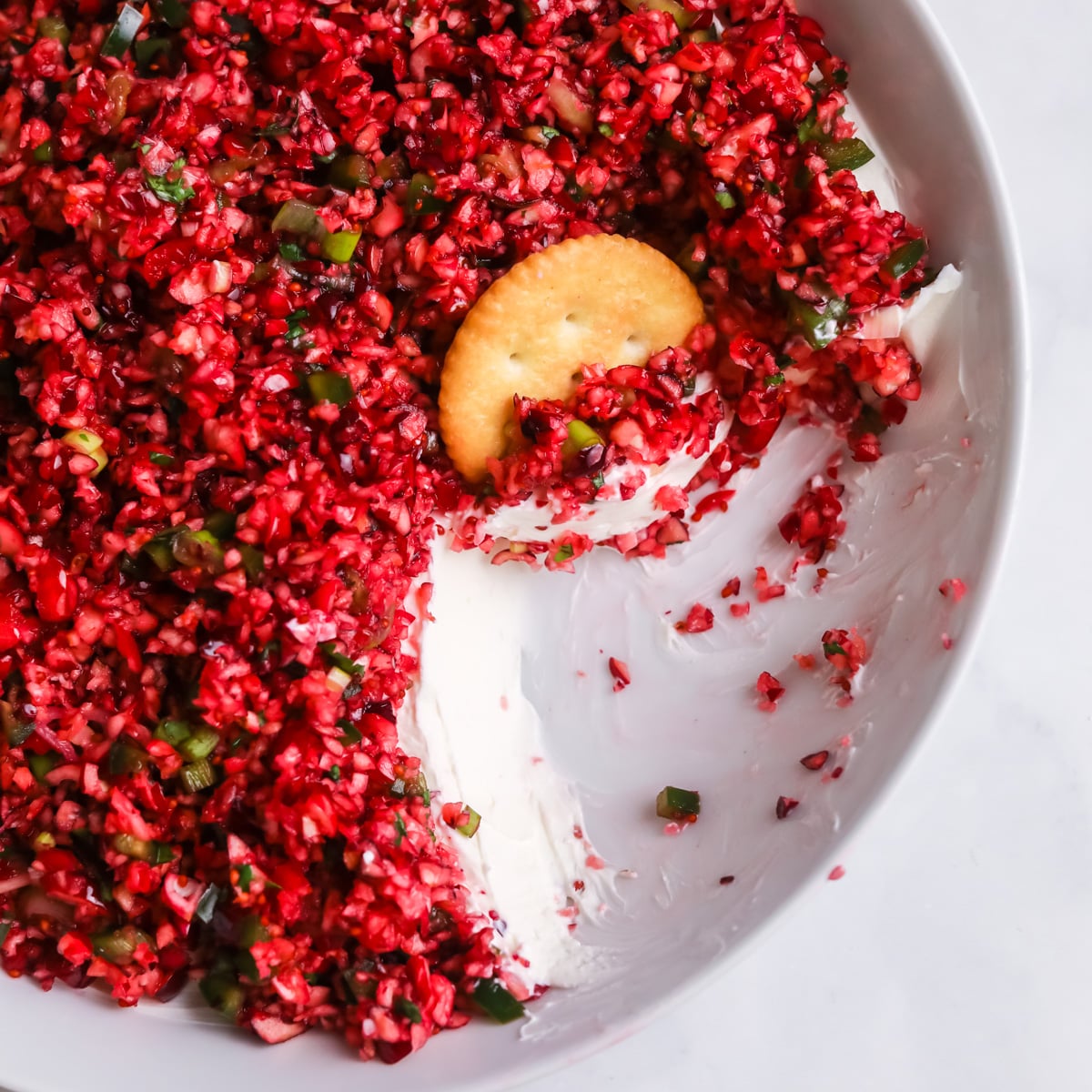 Cranberry jalapeno dip with cream cheese.