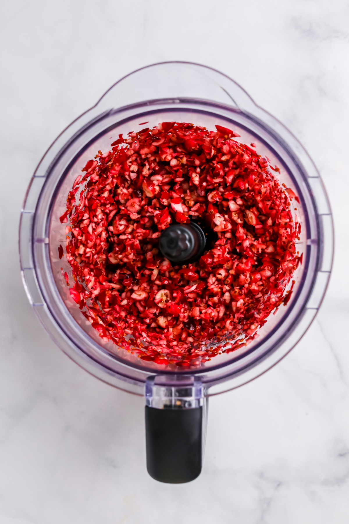 Blending cranberries in food processor.