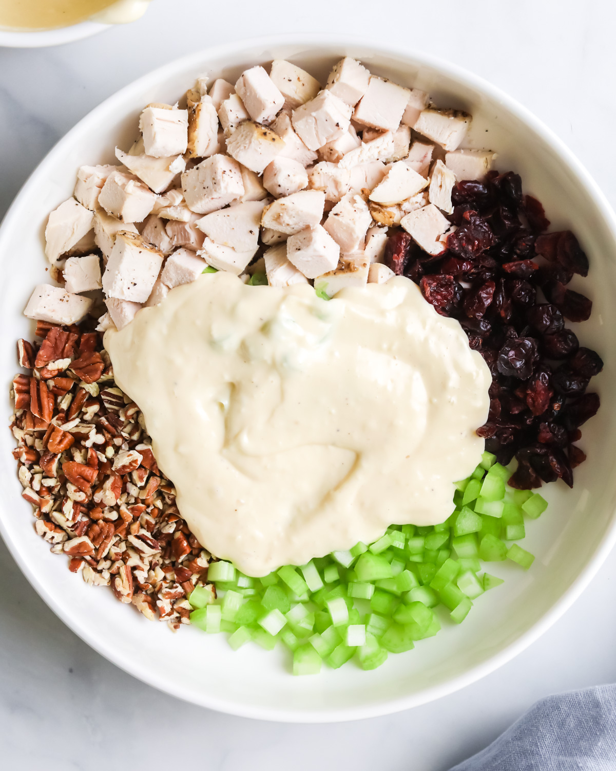 Leftover turkey salad with dressing.