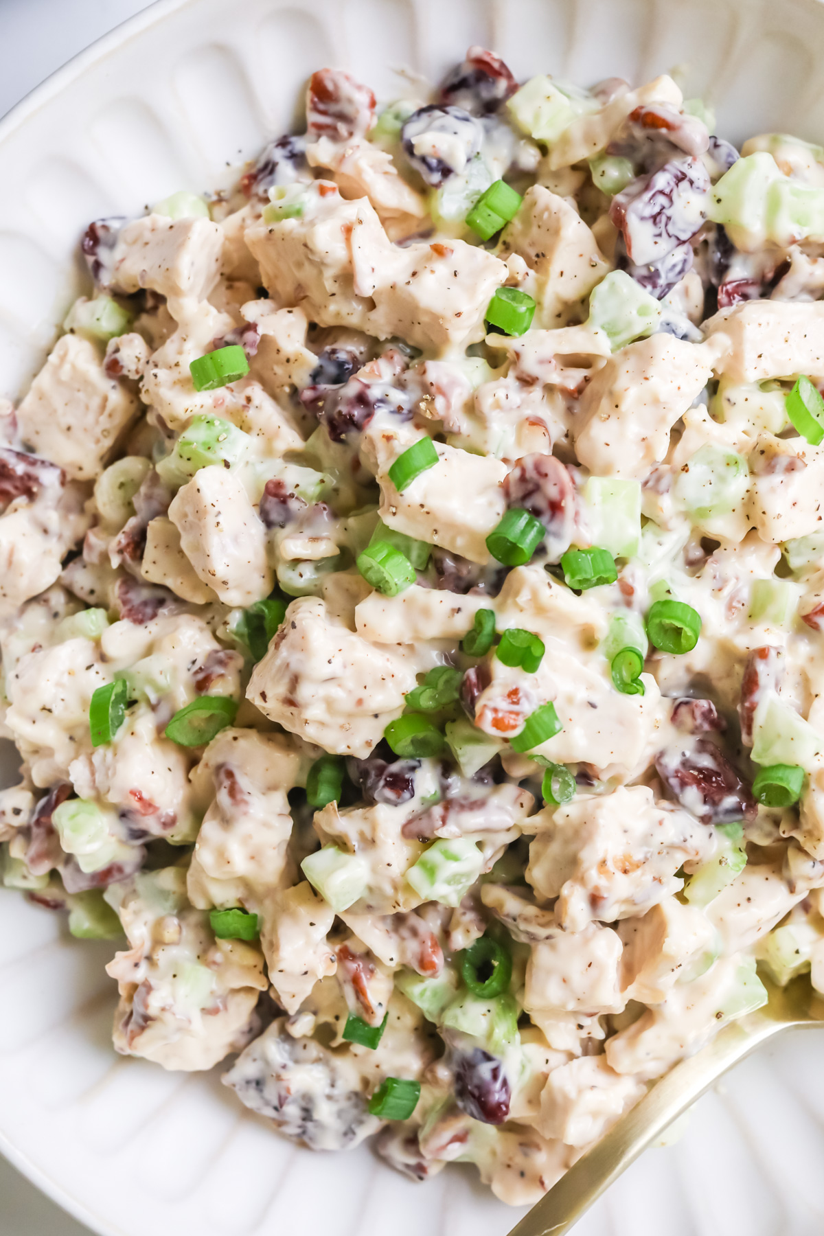 Leftover turkey salad with dressing.