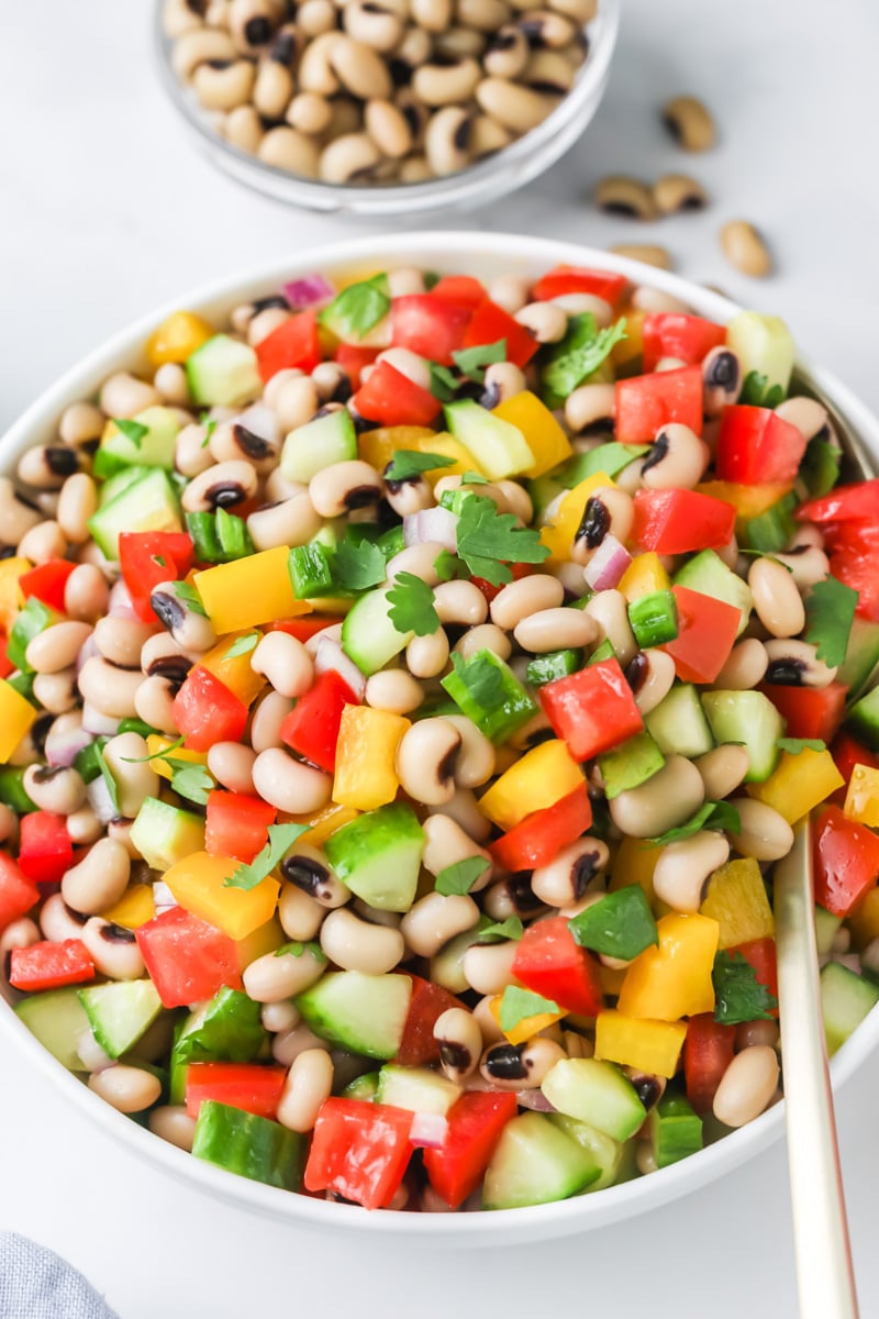 Black eyed pea salad in bowl.