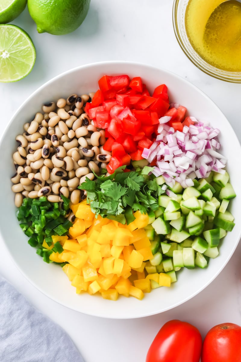 Black eyed pea salad ingredients.