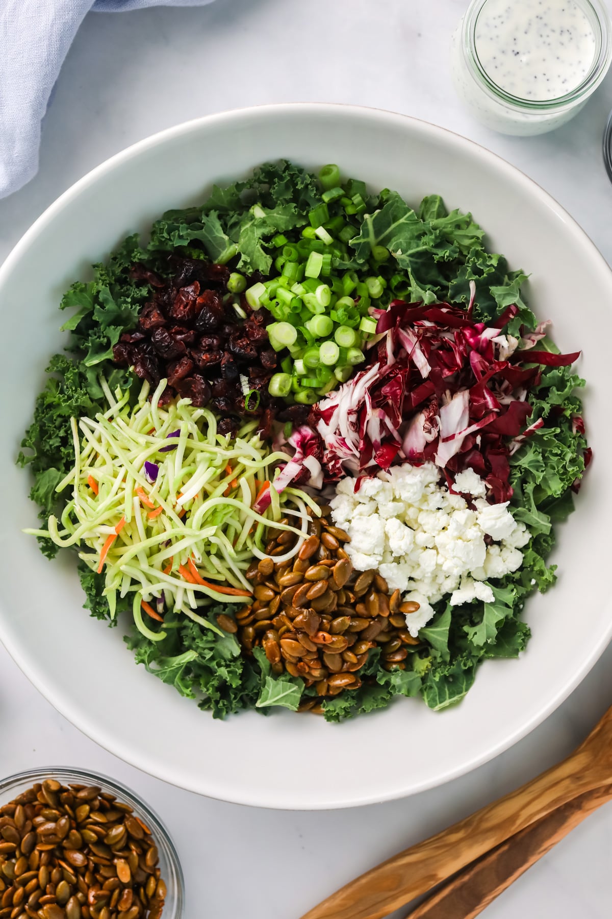 Sweet kale salad ingredients.