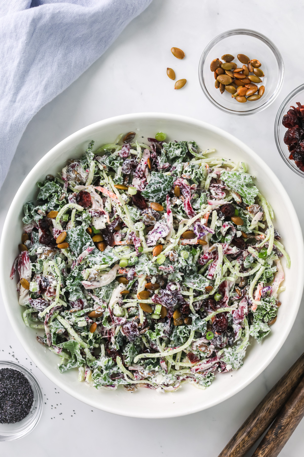 Sweet kale salad ready to eat.