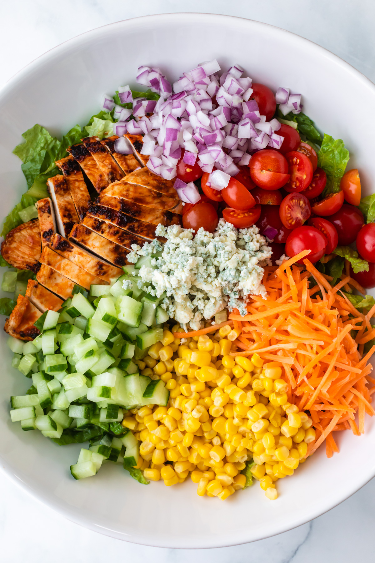 Buffalo chicken salad ingredients.