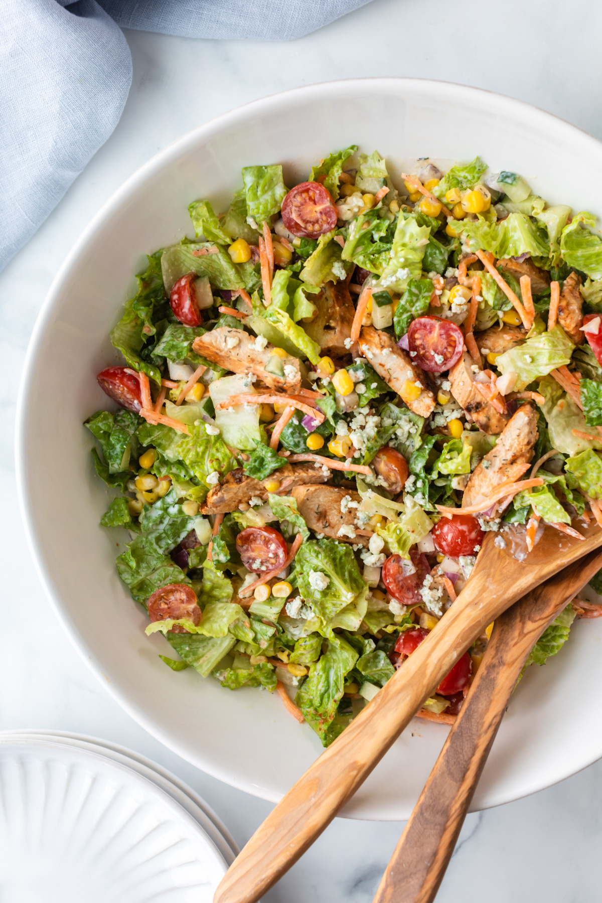 Buffalo chicken salad in bowl.