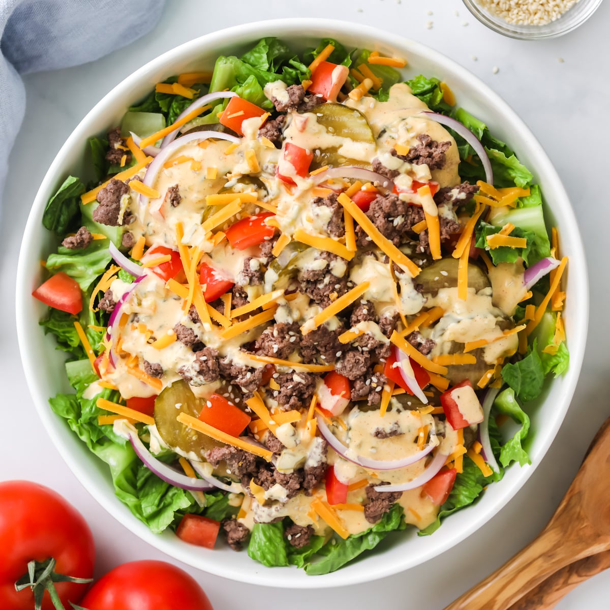 Big mac salad with big mac sauce.