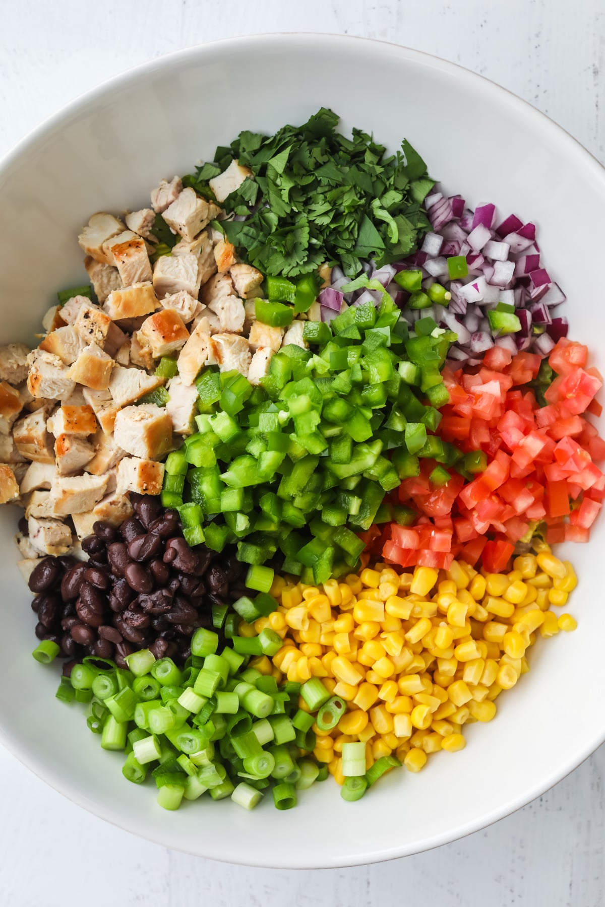 Tex Mex chopped salad ingredients.