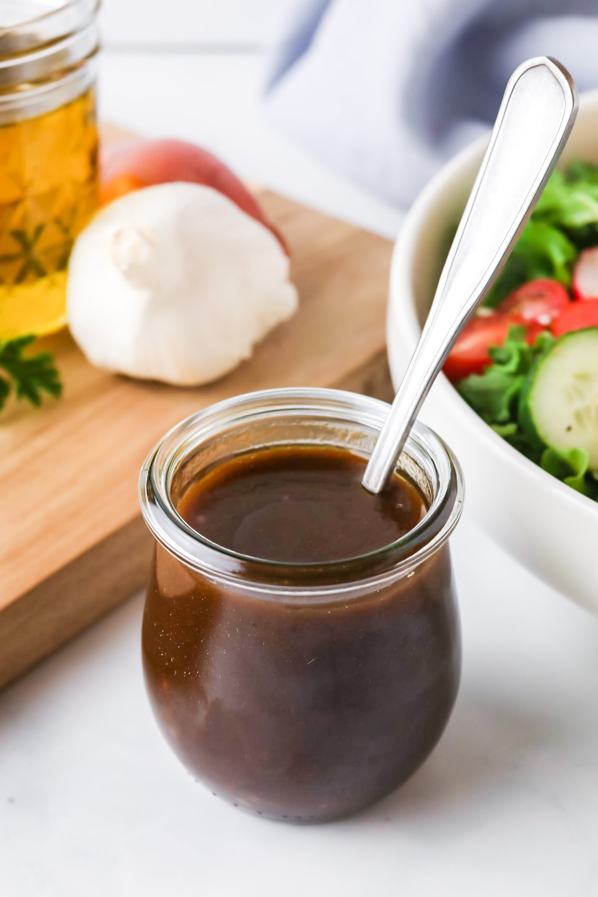 Balsamic dressing in jar.