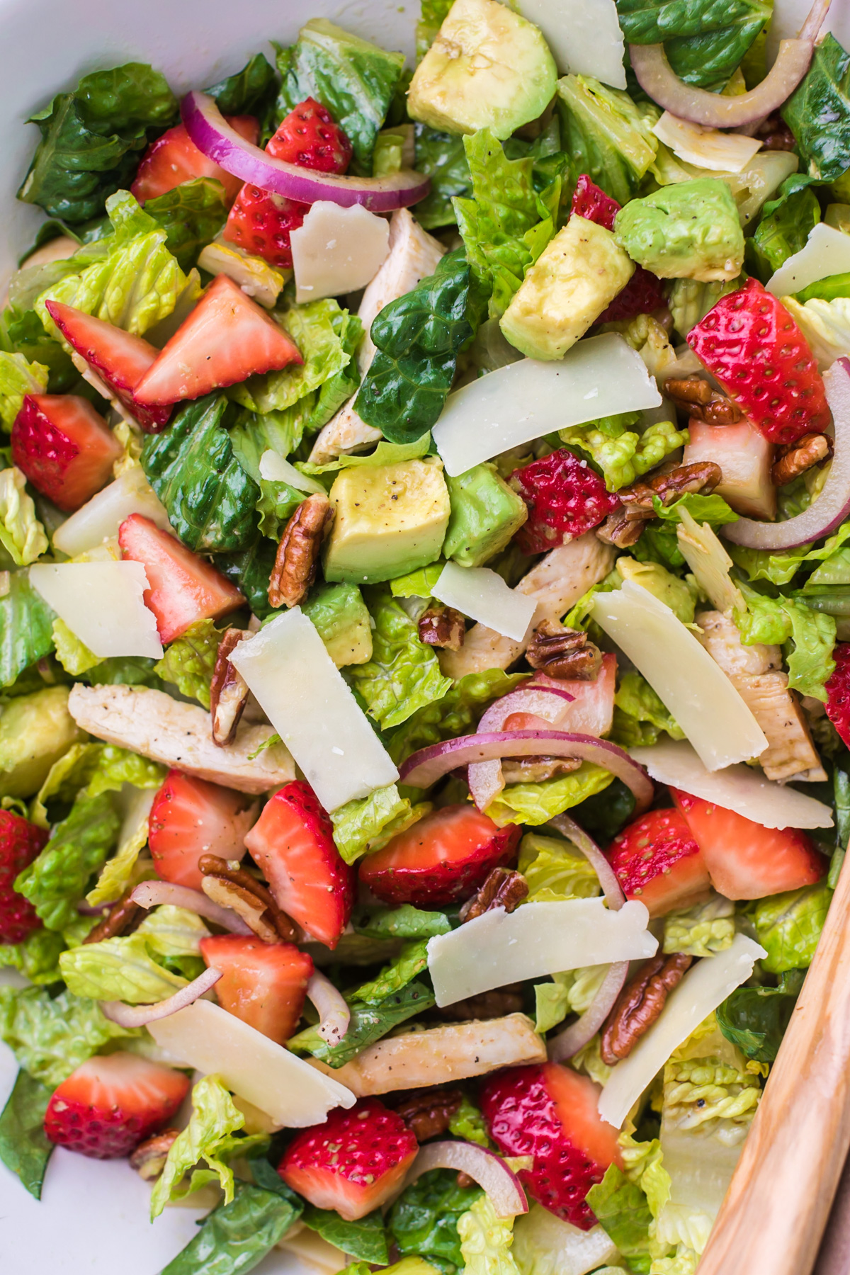 Strawberry chicken salad with parmesan.