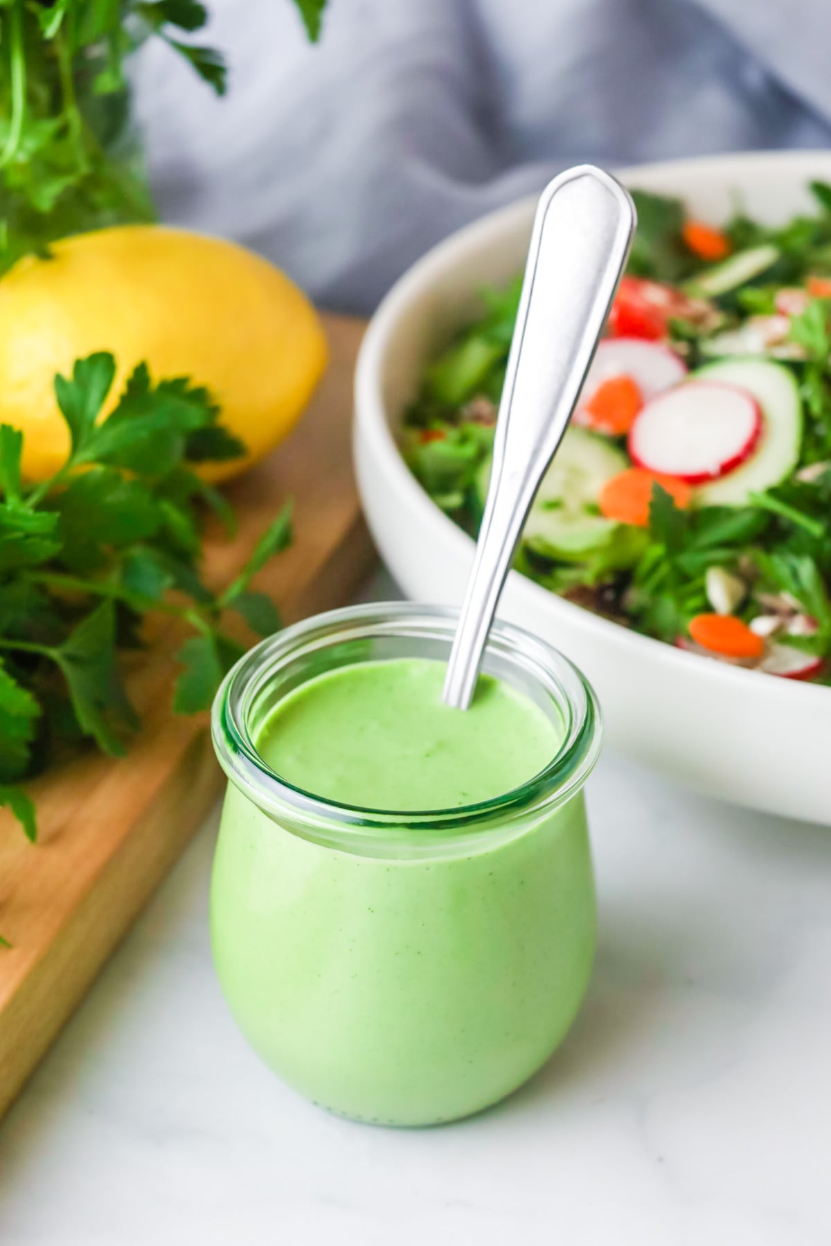 Green goddess dressing in a jar.