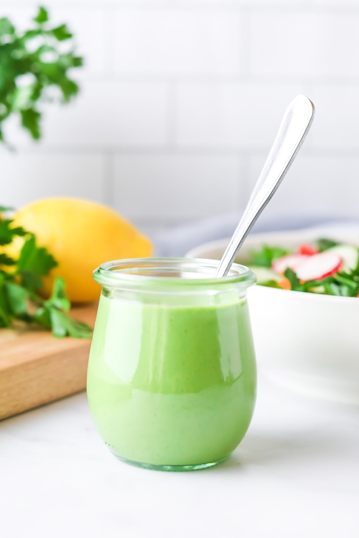 Green goddess dressing ready to serve.