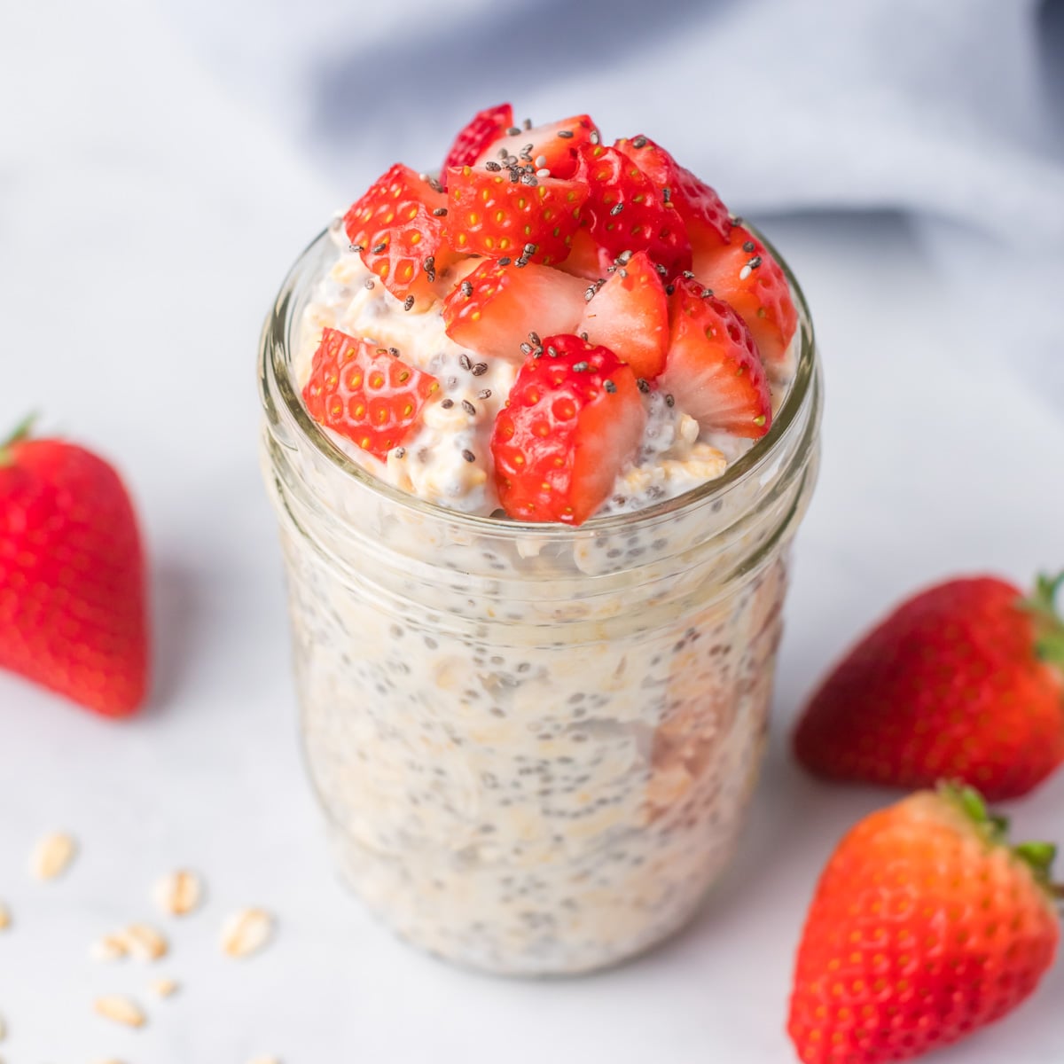 Kefir overnight oats in a jar.