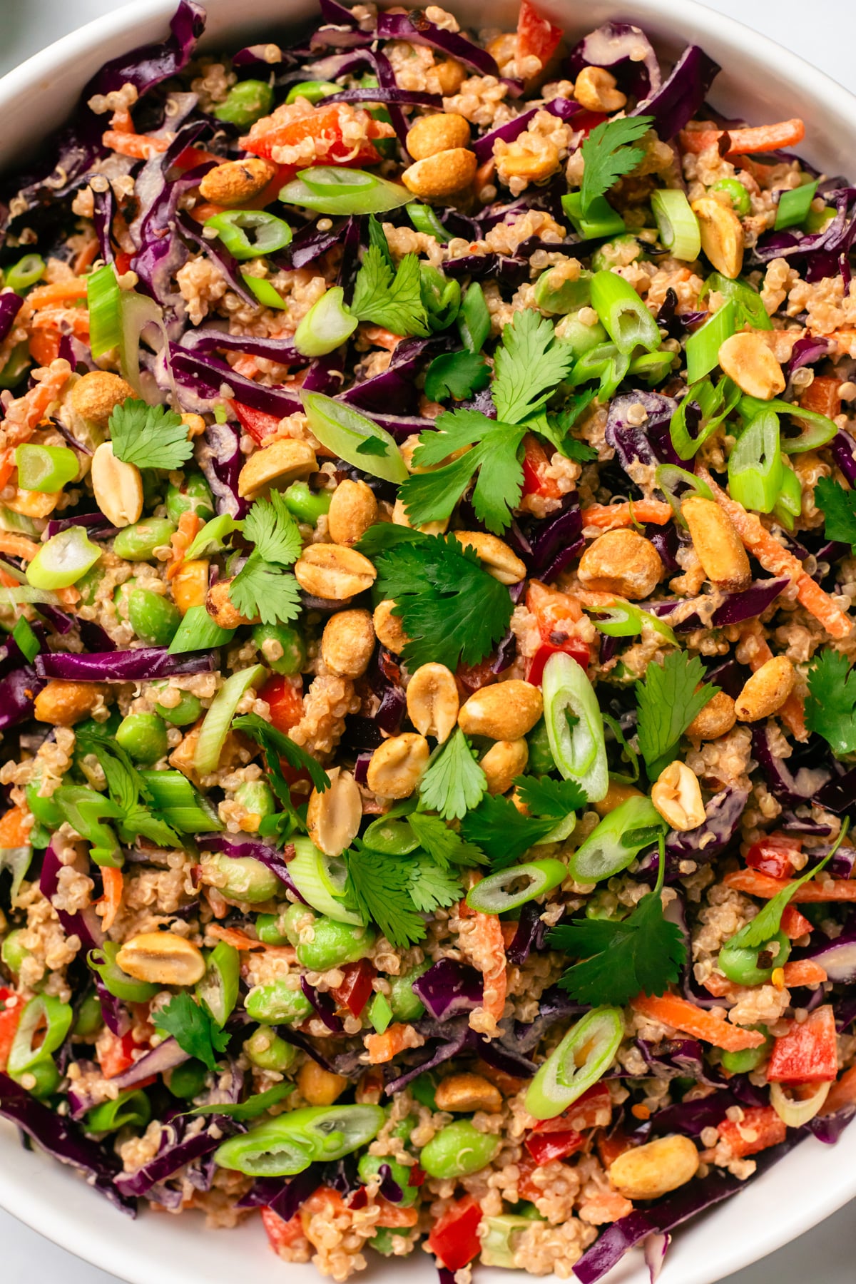 Edamame crunch salad with peanut dressing.