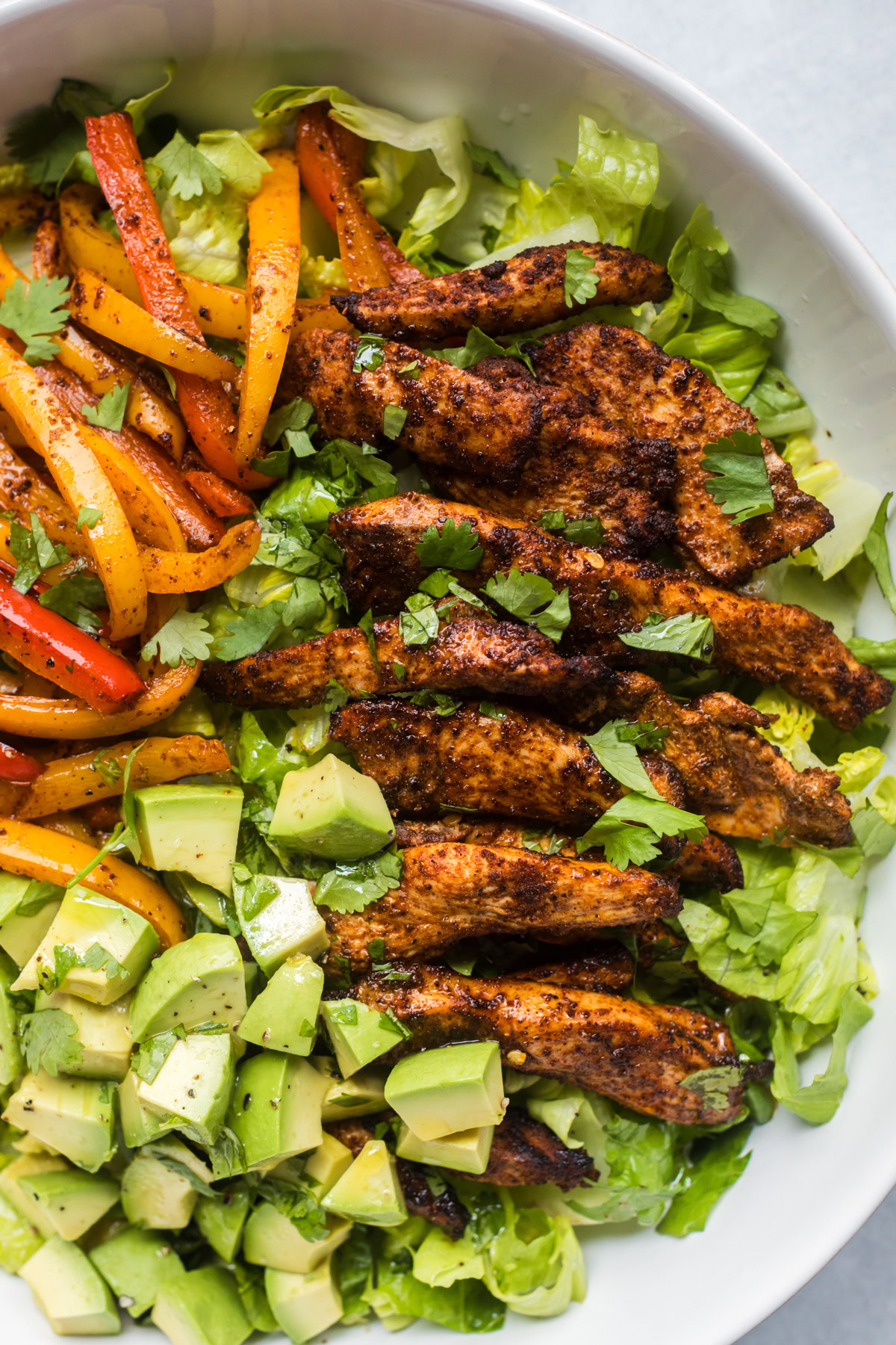 Chicken Fajita Salad with lime vinaigrette.