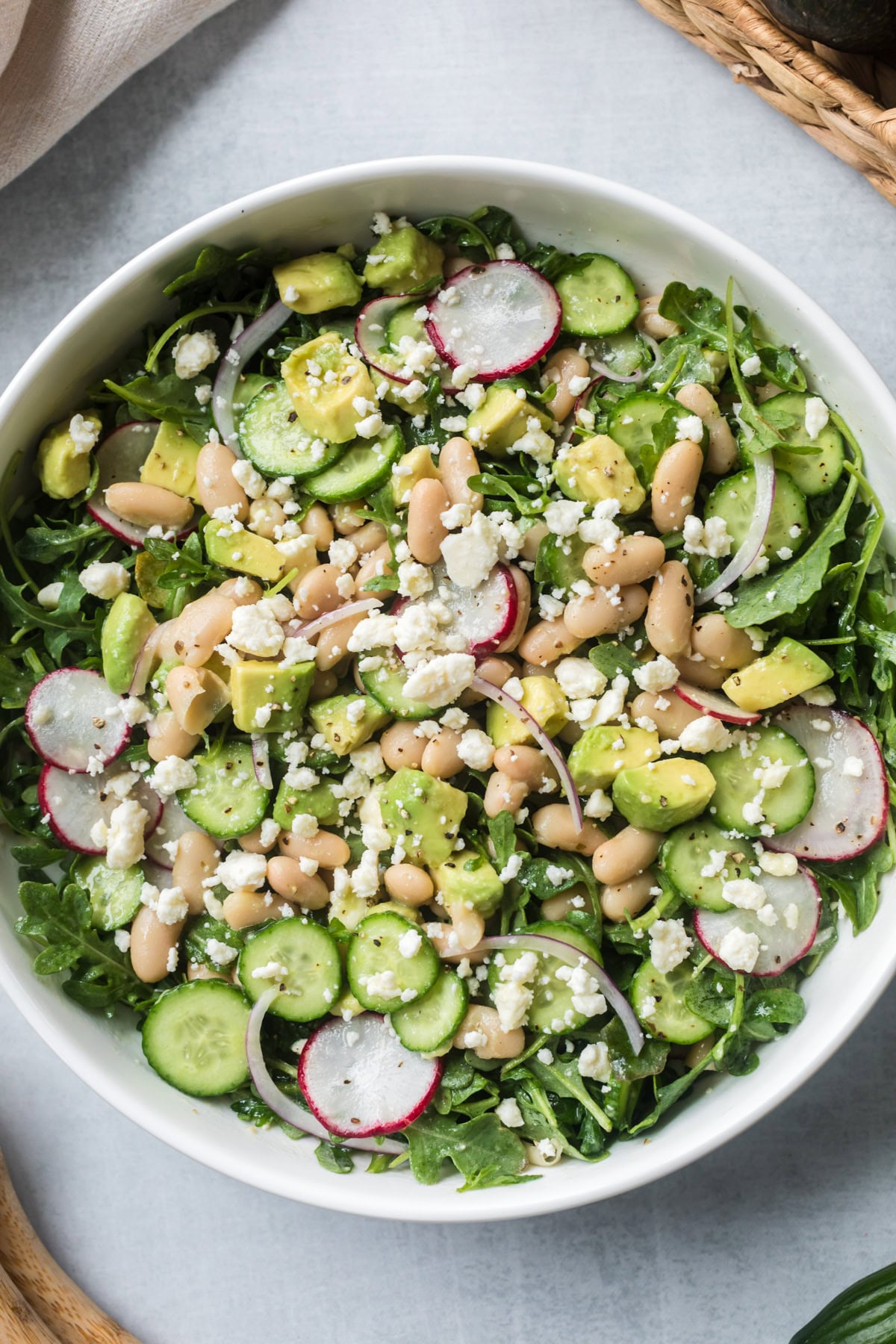 Spring Salad with cucumber, radishes, beans.
