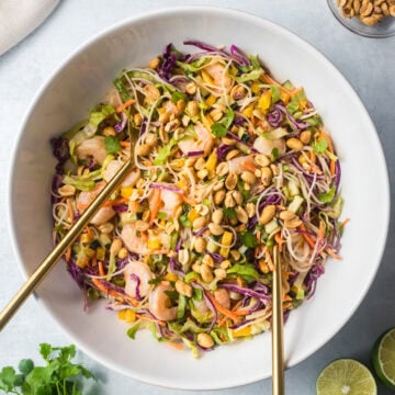 Spring roll salad with peanut sauce.